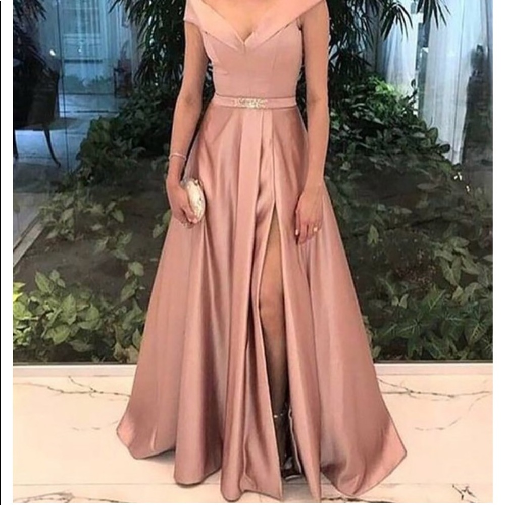 lunamis • pearl pink a-line off the shoulder dress